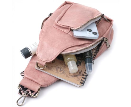 Придбати Женская сумка с акцентом на текстильную лямку из гладкой экокожи Vintage 22772 Розовый, image , зображення 8, характеристики, відгуки