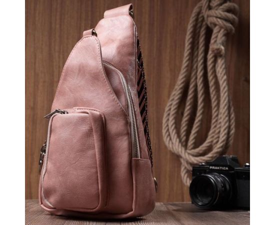 Придбати Женская сумка с акцентом на текстильную лямку из гладкой экокожи Vintage 22772 Розовый, image , зображення 9, характеристики, відгуки