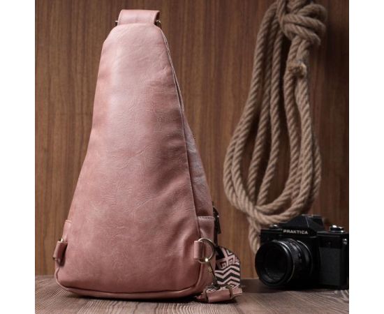 Придбати Женская сумка с акцентом на текстильную лямку из гладкой экокожи Vintage 22772 Розовый, image , зображення 10, характеристики, відгуки
