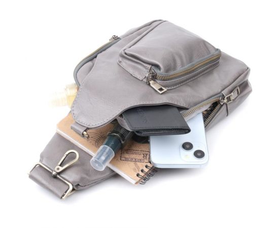 Купить Удобная женская сумка из экокожи с акцентом на текстильную лямку Vintage 22777 Серый, фото , изображение 7, характеристики, отзывы