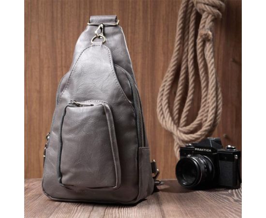 Купить Удобная женская сумка из экокожи с акцентом на текстильную лямку Vintage 22777 Серый, фото , изображение 8, характеристики, отзывы