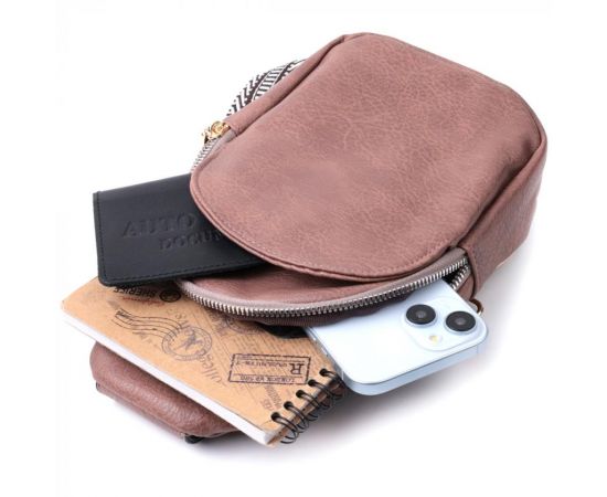 Купить Компактная женская сумка через плечо из экокожи с акцентом на текстильную лямку Vintage 22778 Коричневый, фото , изображение 7, характеристики, отзывы