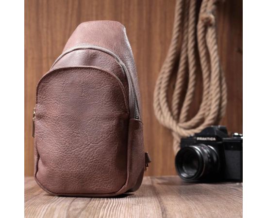 Купить Компактная женская сумка через плечо из экокожи с акцентом на текстильную лямку Vintage 22778 Коричневый, фото , изображение 8, характеристики, отзывы