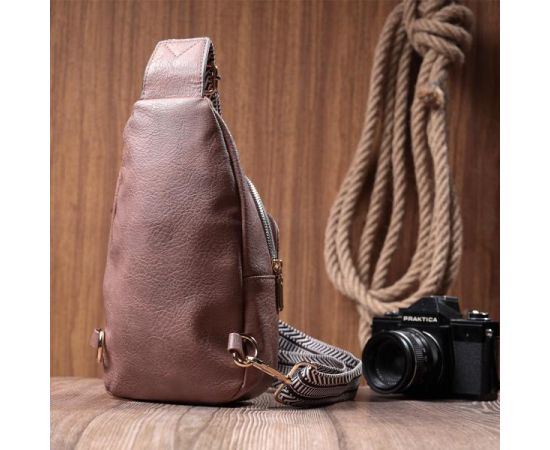 Купить Компактная женская сумка через плечо из экокожи с акцентом на текстильную лямку Vintage 22778 Коричневый, фото , изображение 9, характеристики, отзывы