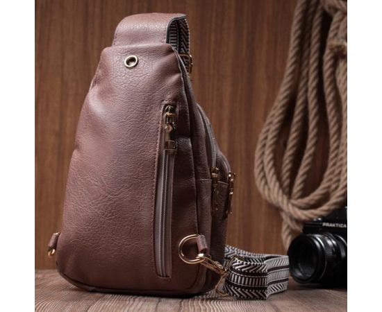 Купить Стильная женская сумка через плечо с отверстием для наушников из экокожи Vintage 22786 Коричневый, фото , изображение 11, характеристики, отзывы