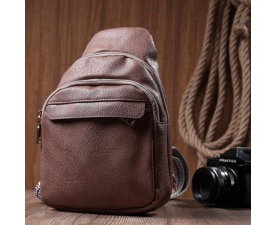 Купить Стильная женская сумка через плечо с отверстием для наушников из экокожи Vintage 22786 Коричневый, фото , изображение 10, характеристики, отзывы