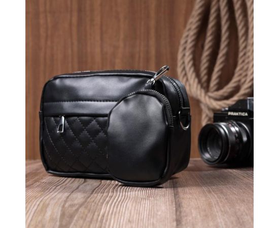 Придбати Удобная женская сумка кросс-боди с монетницей из экокожи Vintage 22796 Черный, image , зображення 10, характеристики, відгуки