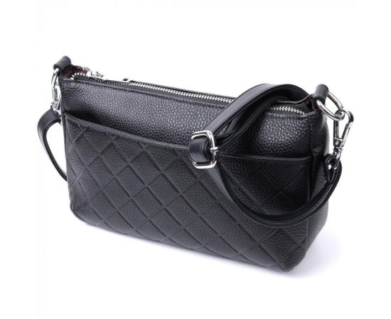 Купить Элегантная сумка для женщин на три отделения из натуральной кожи Vintage 22805 Черный, фото , изображение 2, характеристики, отзывы