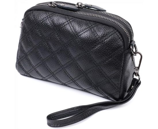 Купить Женская сумка прошита ромбами на лицевой стороне из натуральной кожи Vintage 22807 Черный, фото , характеристики, отзывы
