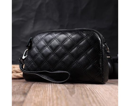 Купить Женская сумка прошита ромбами на лицевой стороне из натуральной кожи Vintage 22807 Черный, фото , изображение 11, характеристики, отзывы