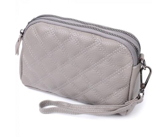 Купить Удобная женская сумка прошита ромбами на лицевой стороне из натуральной кожи Vintage 22810 Серый, фото , характеристики, отзывы
