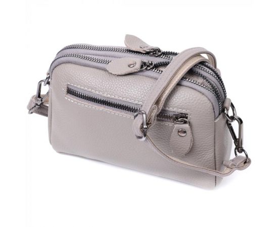 Купить Удобная женская сумка прошита ромбами на лицевой стороне из натуральной кожи Vintage 22810 Серый, фото , изображение 2, характеристики, отзывы