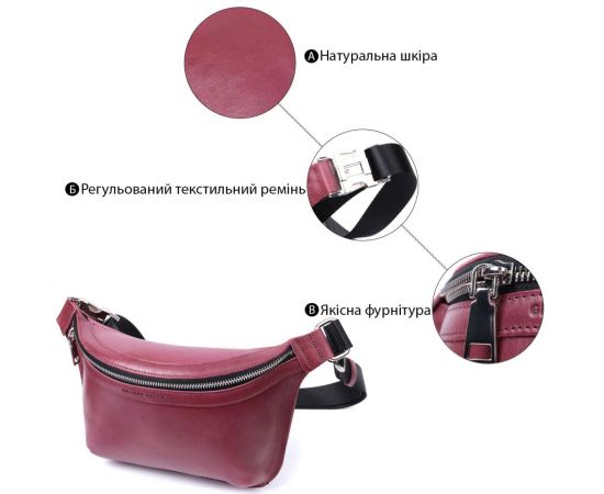 Купить Красивая бананка для женщин из натуральной кожи GRANDE PELLE 22815 Розовый, фото , изображение 4, характеристики, отзывы