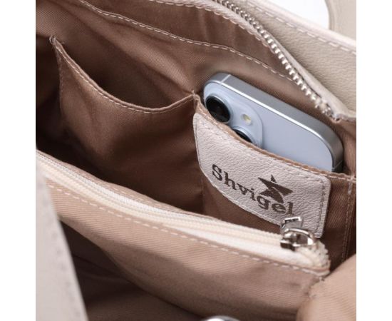 Купить Деловая женская сумка с двумя ручками из натуральной кожи Shvigel 22830 Бежевая, фото , изображение 8, характеристики, отзывы