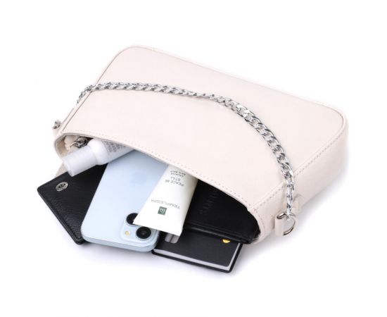 Купить Сумка багет с цепочкой и съемным ремешком из натуральной кожи Shvigel 22835 Бежевая, фото , изображение 8, характеристики, отзывы