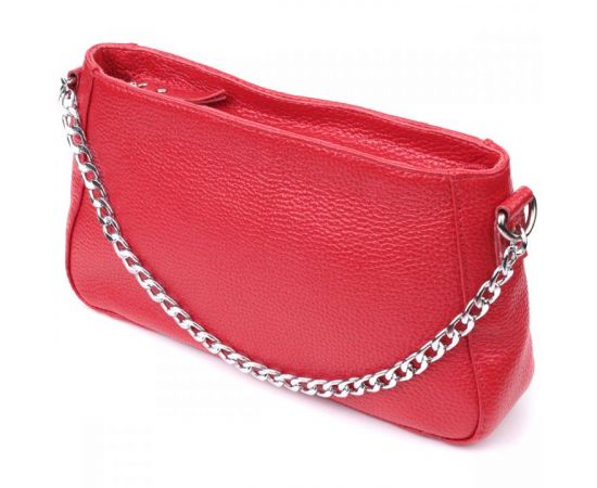 Купить Яркая сумка багет с цепочкой и съемным ремешком из натуральной кожи Shvigel 22836 Красная, фото , характеристики, отзывы