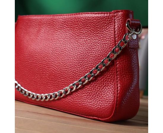 Купить Яркая сумка багет с цепочкой и съемным ремешком из натуральной кожи Shvigel 22836 Красная, фото , изображение 11, характеристики, отзывы