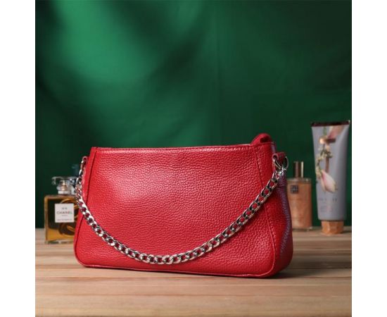 Купить Яркая сумка багет с цепочкой и съемным ремешком из натуральной кожи Shvigel 22836 Красная, фото , изображение 9, характеристики, отзывы