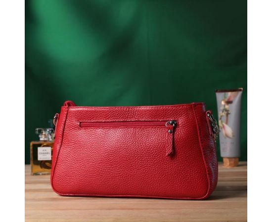 Купить Яркая сумка багет с цепочкой и съемным ремешком из натуральной кожи Shvigel 22836 Красная, фото , изображение 10, характеристики, отзывы