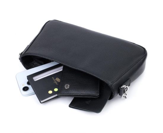 Купить Женская сумка багет с цепочкой и съемным ремешком из зернистой натуральной кожи Shvigel 22837 Черная, фото , изображение 8, характеристики, отзывы