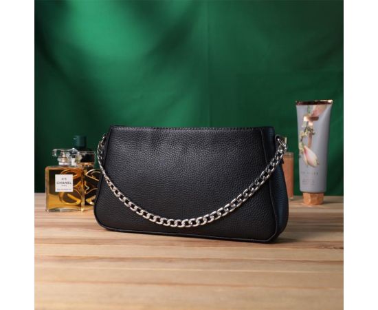 Купить Женская сумка багет с цепочкой и съемным ремешком из зернистой натуральной кожи Shvigel 22837 Черная, фото , изображение 9, характеристики, отзывы