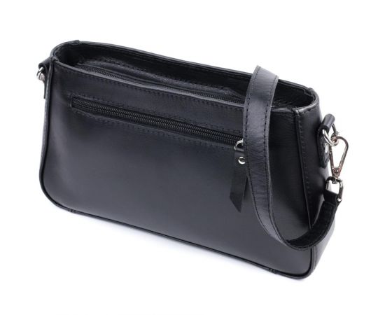 Придбати Женская сумка багет с цепочкой и съемным ремешком из гладкой натуральной кожи Shvigel 22838 Черная, image , зображення 2, характеристики, відгуки