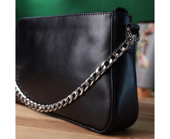 Придбати Женская сумка багет с цепочкой и съемным ремешком из гладкой натуральной кожи Shvigel 22838 Черная, image , зображення 11, характеристики, відгуки