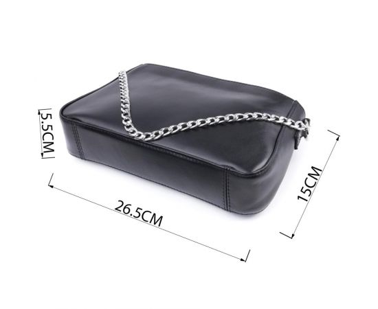 Придбати Женская сумка багет с цепочкой и съемным ремешком из гладкой натуральной кожи Shvigel 22838 Черная, image , зображення 3, характеристики, відгуки