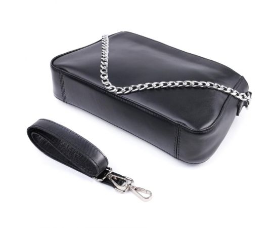 Придбати Женская сумка багет с цепочкой и съемным ремешком из гладкой натуральной кожи Shvigel 22838 Черная, image , зображення 6, характеристики, відгуки