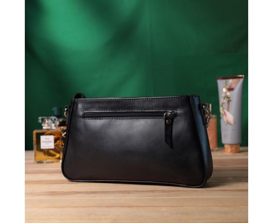 Придбати Женская сумка багет с цепочкой и съемным ремешком из гладкой натуральной кожи Shvigel 22838 Черная, image , зображення 10, характеристики, відгуки