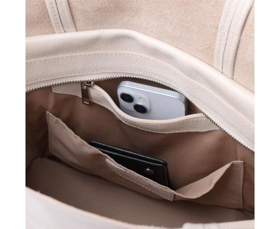 Купить Вместительная сумка-шоппер из натуральной кожи Shvigel 22843 Бежевая, фото , изображение 8, характеристики, отзывы