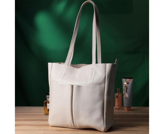 Купить Вместительная сумка-шоппер из натуральной кожи Shvigel 22843 Бежевая, фото , изображение 10, характеристики, отзывы