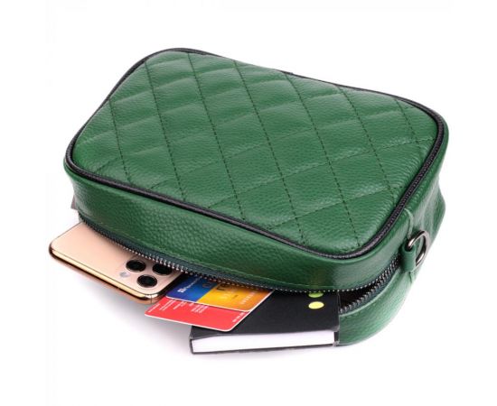 Купить Стеганая женская сумка из натуральной кожи 22857 Vintage Зеленый, фото , изображение 8, характеристики, отзывы