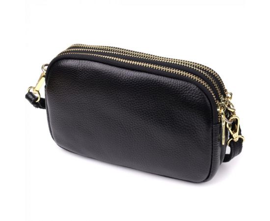 Купить Сумка из натуральной кожи с тремя отделениями для женщин Vintage 22890 Черный, фото , изображение 2, характеристики, отзывы