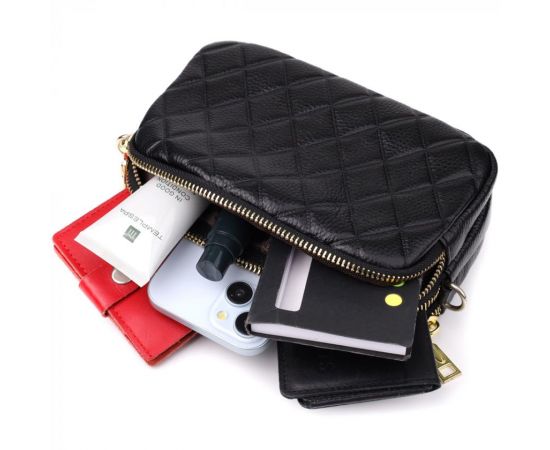 Купить Сумка из натуральной кожи с тремя отделениями для женщин Vintage 22890 Черный, фото , изображение 8, характеристики, отзывы