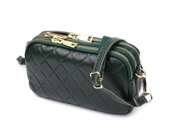 Придбати Кожаная сумка на три отделения для женщин Vintage 22893 Зеленый, image , характеристики, відгуки
