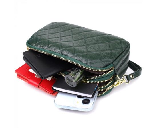 Придбати Кожаная сумка на три отделения для женщин Vintage 22893 Зеленый, image , зображення 8, характеристики, відгуки