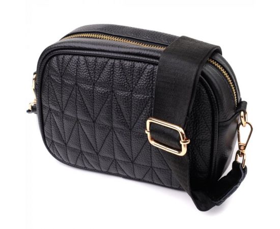 Придбати Компактная стеганая сумка для женщин из натуральной кожи Vintage 22894 Черный, image , характеристики, відгуки