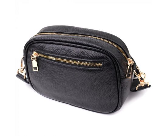 Придбати Компактная стеганая сумка для женщин из натуральной кожи Vintage 22894 Черный, image , зображення 2, характеристики, відгуки