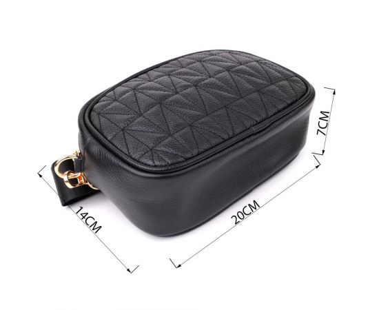 Придбати Компактная стеганая сумка для женщин из натуральной кожи Vintage 22894 Черный, image , зображення 3, характеристики, відгуки