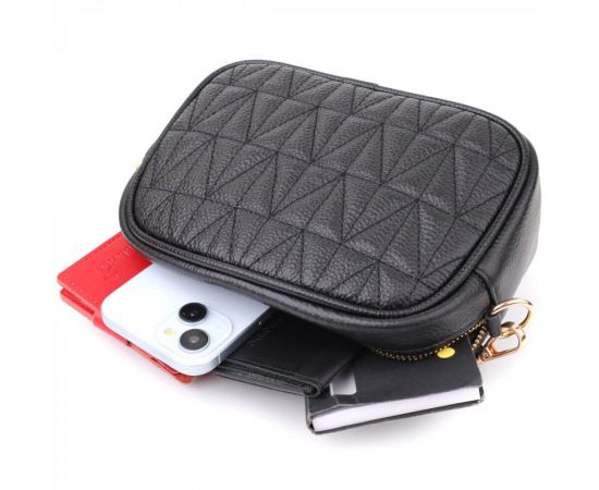 Придбати Компактная стеганая сумка для женщин из натуральной кожи Vintage 22894 Черный, image , зображення 8, характеристики, відгуки