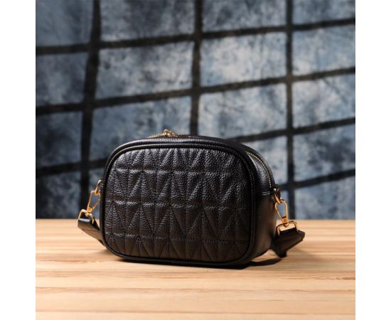 Придбати Компактная стеганая сумка для женщин из натуральной кожи Vintage 22894 Черный, image , зображення 9, характеристики, відгуки
