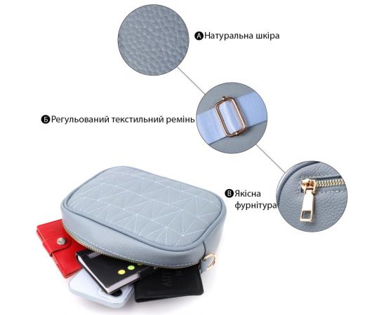 Придбати Женская сумка на каждый день из натуральной кожи Vintage 22902 Серо-голубой, image , зображення 4, характеристики, відгуки