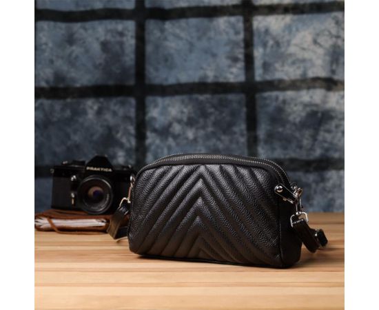 Придбати Сумка прошита треугольниками из натуральной кожи Vintage 22909 Черный, image , зображення 10, характеристики, відгуки