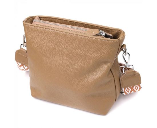 Придбати Женская кожаная сумка на плечо для повседневной носки Vintage 22912 Бежевый, image , зображення 2, характеристики, відгуки
