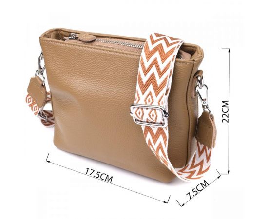 Придбати Женская кожаная сумка на плечо для повседневной носки Vintage 22912 Бежевый, image , зображення 3, характеристики, відгуки