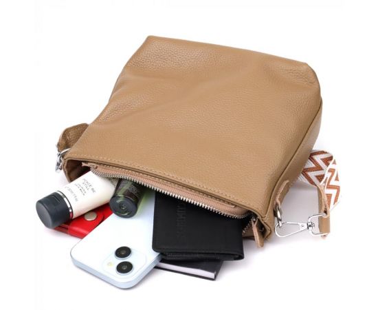 Придбати Женская кожаная сумка на плечо для повседневной носки Vintage 22912 Бежевый, image , зображення 7, характеристики, відгуки