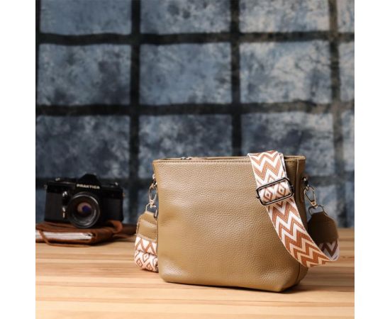 Придбати Женская кожаная сумка на плечо для повседневной носки Vintage 22912 Бежевый, image , зображення 8, характеристики, відгуки