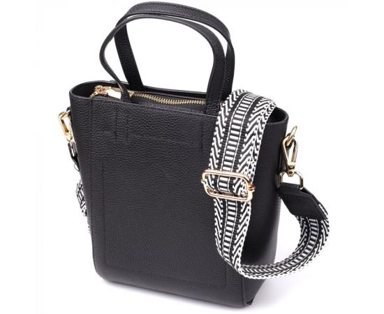 Придбати Трапециевидная сумка для женщин из натуральной кожи Vintage 22916 Черный, image , характеристики, відгуки