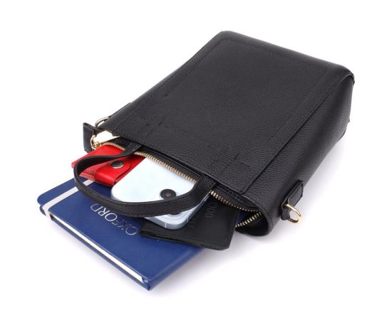 Придбати Трапециевидная сумка для женщин из натуральной кожи Vintage 22916 Черный, image , зображення 8, характеристики, відгуки